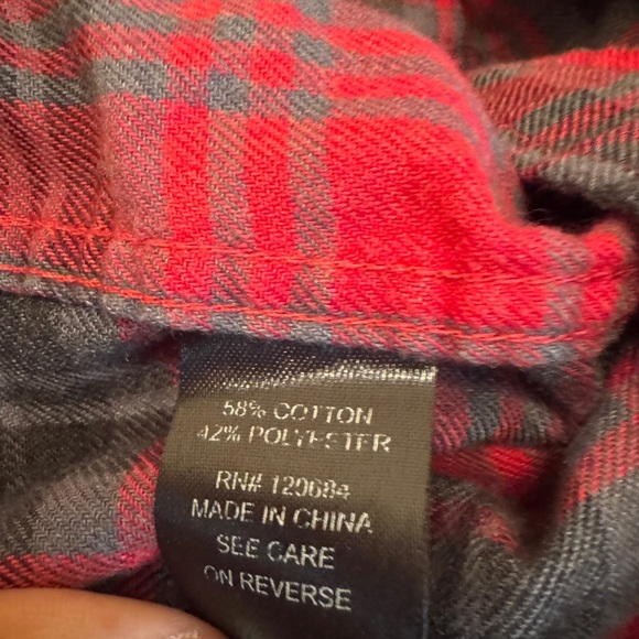 Rude Men’s Plaid Flannel Shirt Red Black Grunge Skater Emo Punk Alt Button-Up S - Picture 6 of 7